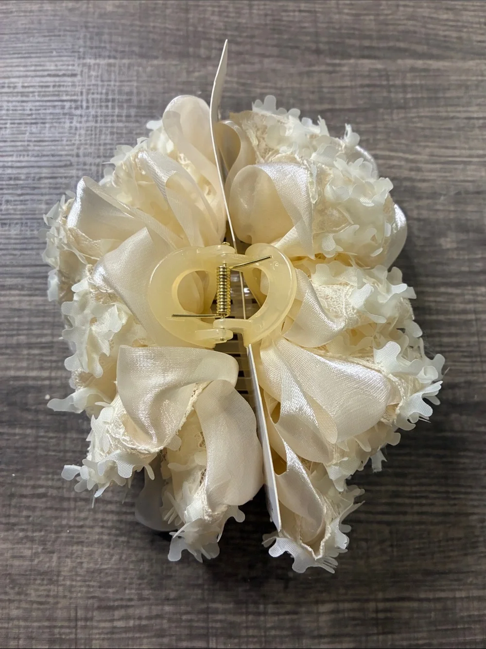 Ivory Satin Floral Hair Claw Clip
